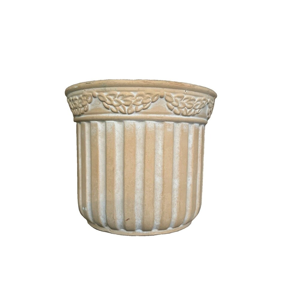 Terra Cotta Pottery Flower Pot Raised Relief Laurel Leaf Border 4.25 inches